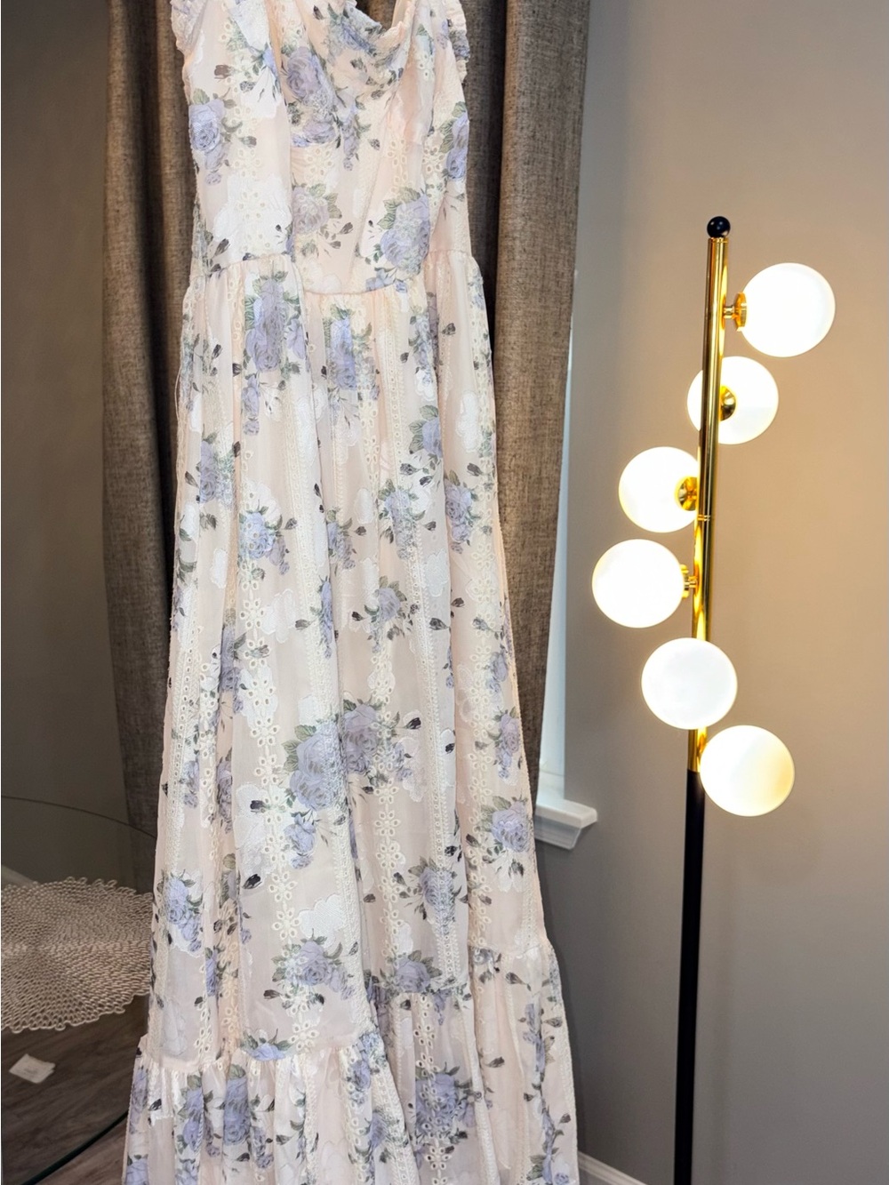 Floral Lace Maxi Dress in Light Lavender and Cream